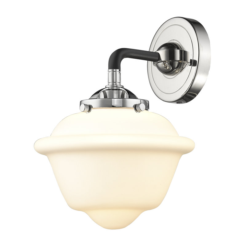 Boligee Armed Sconce, Matte White, 6 Watt Vinage LED Bulb, Black/Polished Nickel