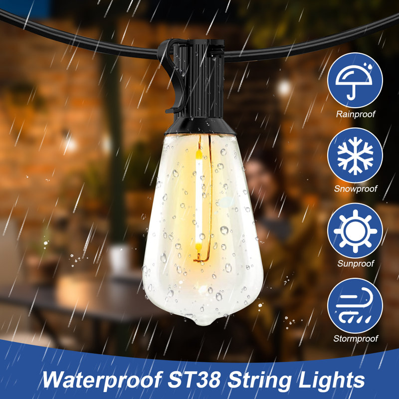 33ft Warm White Solar Powered LED Outdoor String Lights
