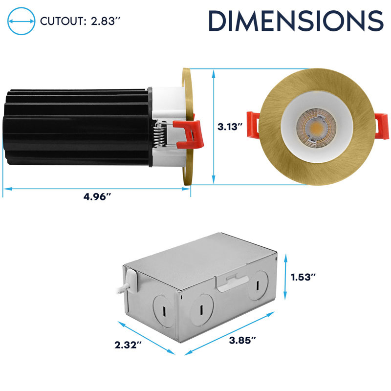 Ensemble de 2 po LUXRITE Éclairage encastré à DEL, lumière Canless à régression profonde, garniture ronde en laiton interchangeable, 5 TCC, 1000 lm, 15 W, CRI80, à intensité variable