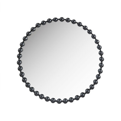 Stylish Beaded Round Mirror 36"D - Black Matte Iron Frame Delicate Bead Details Backed Mirrored Glass Wall Mount Ready For Interior Design Indoor 36"Diameter Captivating On Backing Easy To Hang