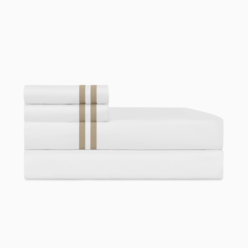 Ribbons Sateen Sheet Set, White/Candlelight, Queen