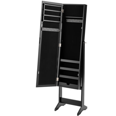 Mirrored Jewelry Armoire Standing Jewelry Cabinet w/ Full-Length Mirror Inner Makeup Mirror