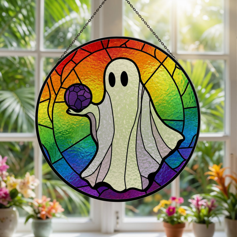 12"H Ghost Sphere Stained Glass Window Panel