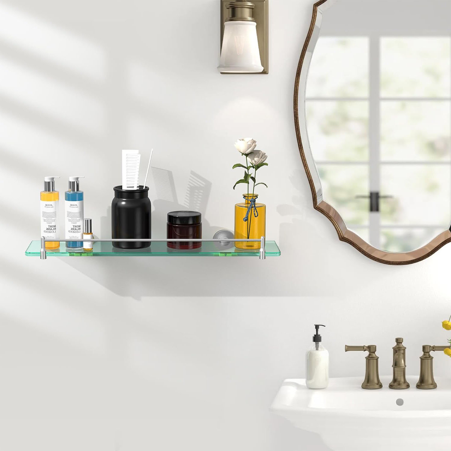Wrought Studio™ Kothan Glass Wall Bathroom Shelves Wayfair