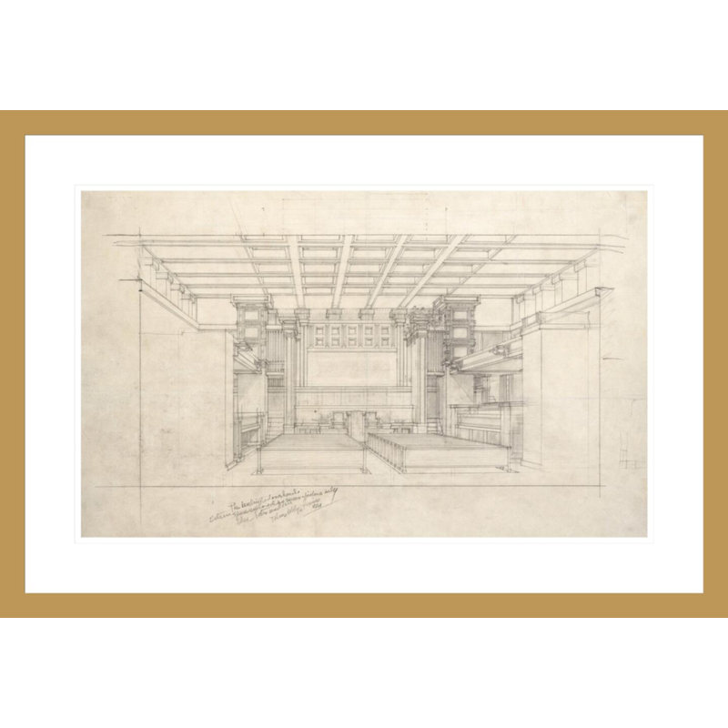 «Unity Temple Oak Park IL» par Frank Lloyd Wright - Reproduction giclée encadrée, H 22,64 po x l 29,5 po