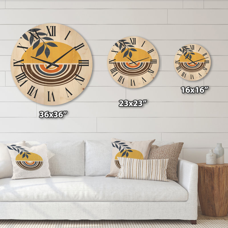 Horloge murale abstraite Sun Moon Leaves III, Grand