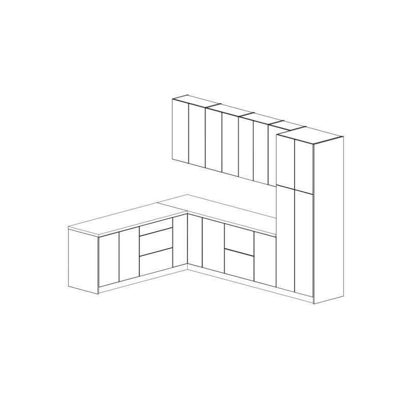 FK-HARMONY 126'' W x 96'' H Medium Density Fiberboard (MDF) Kitchen Cabinet Set Ready-to-Assemble, Black/White Gloss