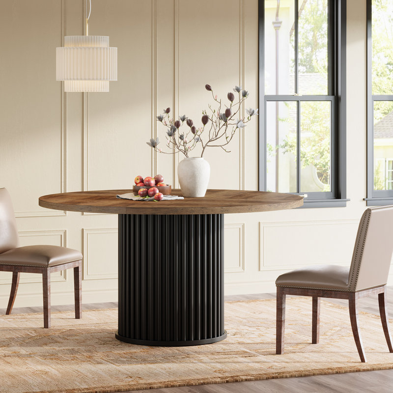 Round Dining Table, Vintage Brown, Black