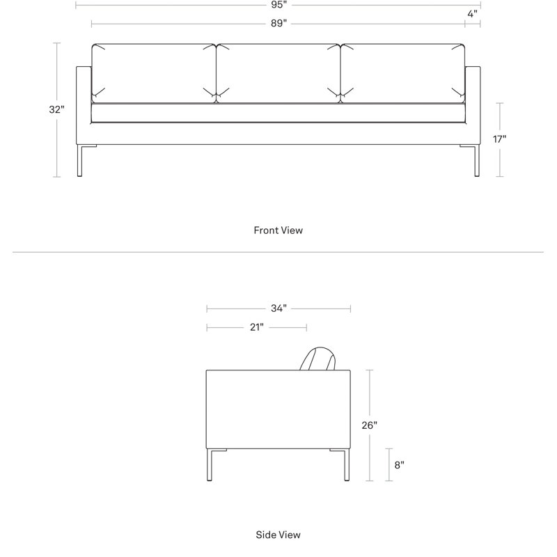 MTO - Paramount Sofa Metal Legs, 32" H x 95" W x 34" D, Sylvan Bone