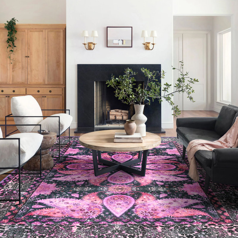Fillender Large Oriental Floral Living Room Rug Washable Bedroom Rug Non-Slip Colorful Vintage Accent Floor Carpet For Home Decor