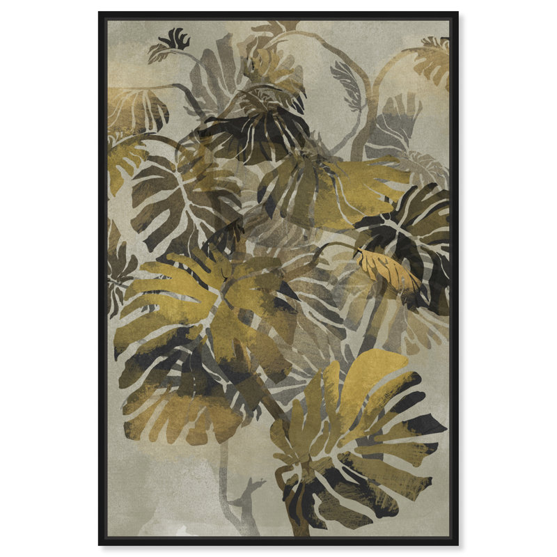Jungle Tree Mirage Gold Botanicals - peinture sur toile, Cadre flottant noir, H 15 po x l 10 po