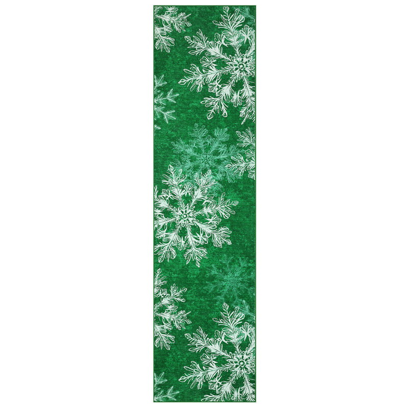 Christmas Rug Washable Rug for Living Room, Xmas Holiday Carpet with Non Slip TPR Backing, Soft Non Shedding Floor Covering, Low Pile Thin Foldable Mat for Bedroom Nursery