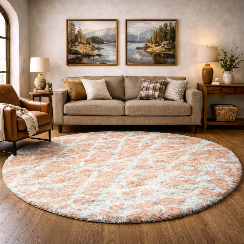 Premium Machine Washable Dream Shag ADS501 Crackle Rug, Peach, 8' Round
