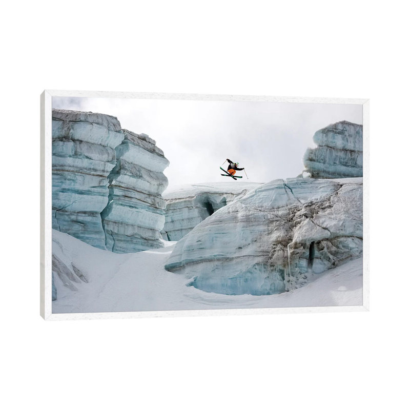 Candide Thovex Out Of Nowhere Into Nowhere by Tristan Shu - Print on Canvas, White Framed, 101.6 cm H x 66.04 cm W