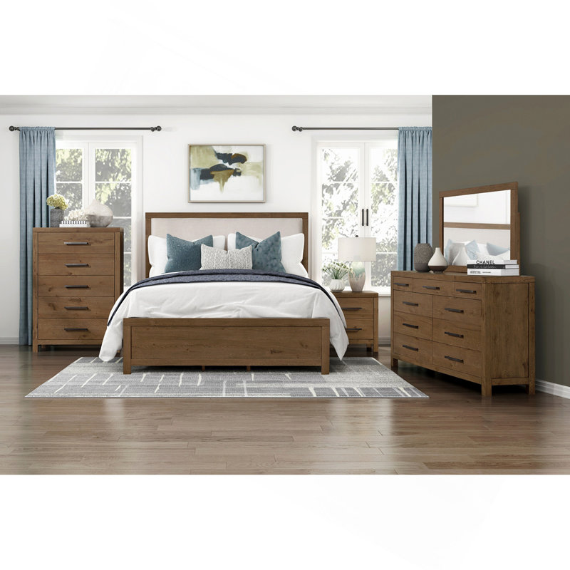 Meuble-lit de style moderne avec très grand lit tapissier avec ports de chargement et finition brun brun 1pc, California King