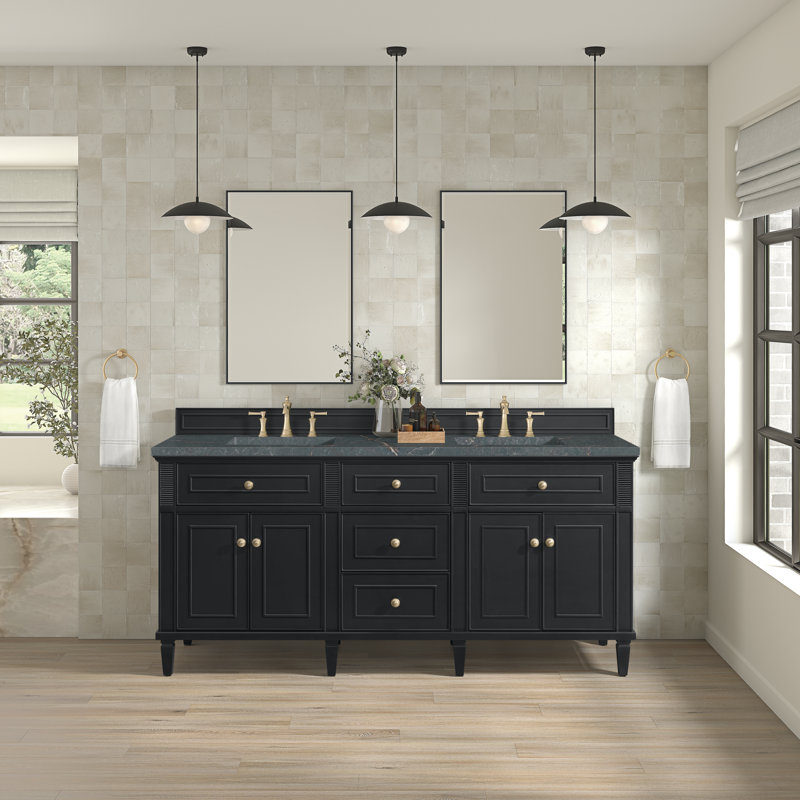 Lorelai 72'' W Double Vanity, Black Onyx, Parisian Blue, 8" Widespread