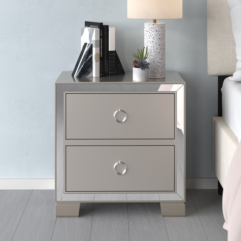 Table de chevet 2 tiroirs Pers platine en platine, Platine
