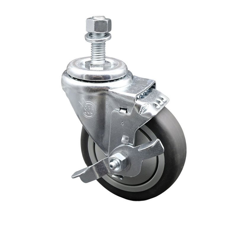 Rubber Swivel 10mm Threaded Stem Caster Set with Brake