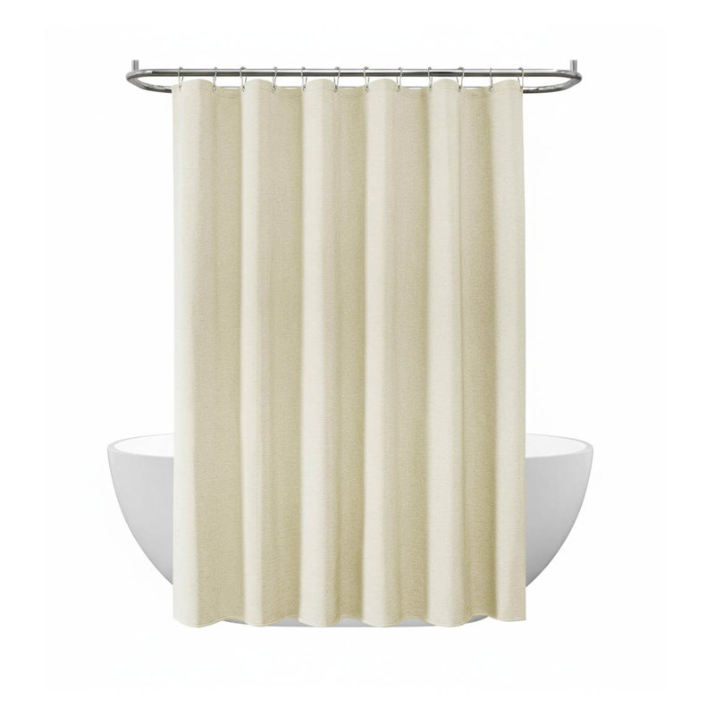 Linen Fabric Shower Curtain Heavy Duty, Waterproof, Beige