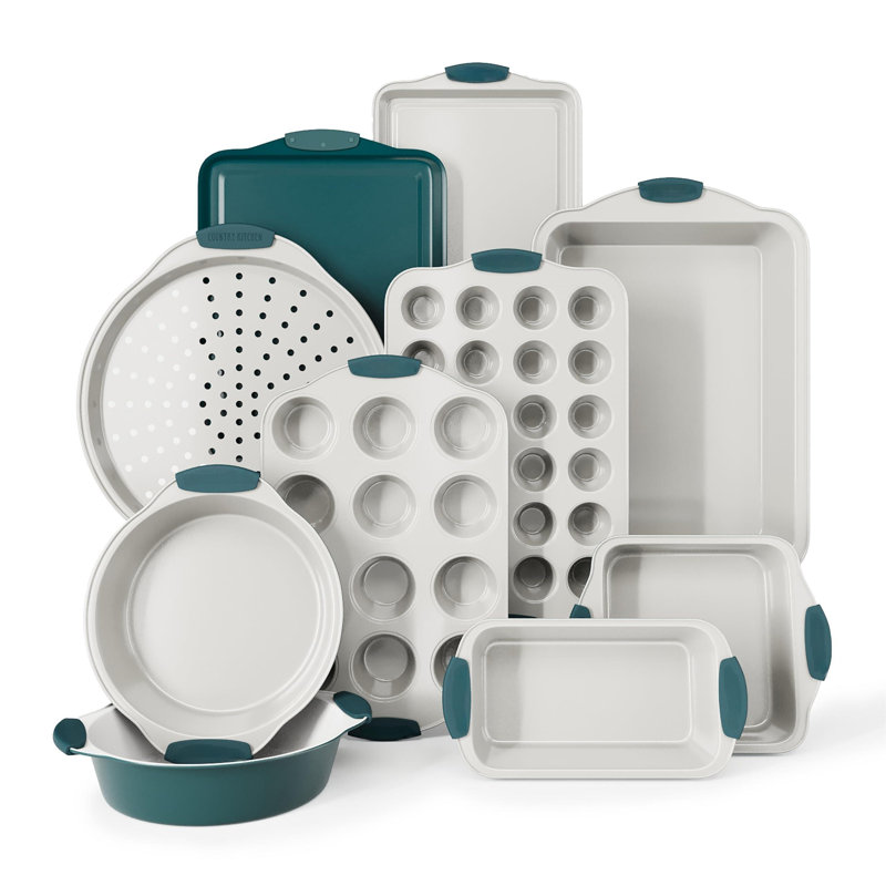 Nonstick Stackable Bakeware Set - Durable, Easy Release Baking Set, Sage, 10 Pcs