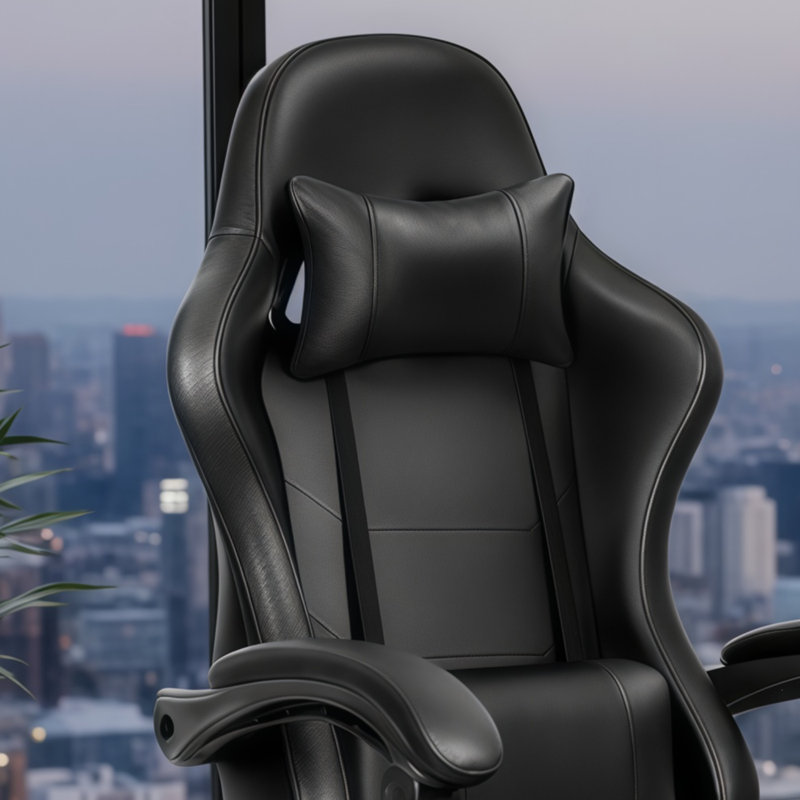 Black High-Back Ergonomic Chair With Footrest And Lumbar Support, Height Adjustable And Reclining, Suitable For Home Office Use.