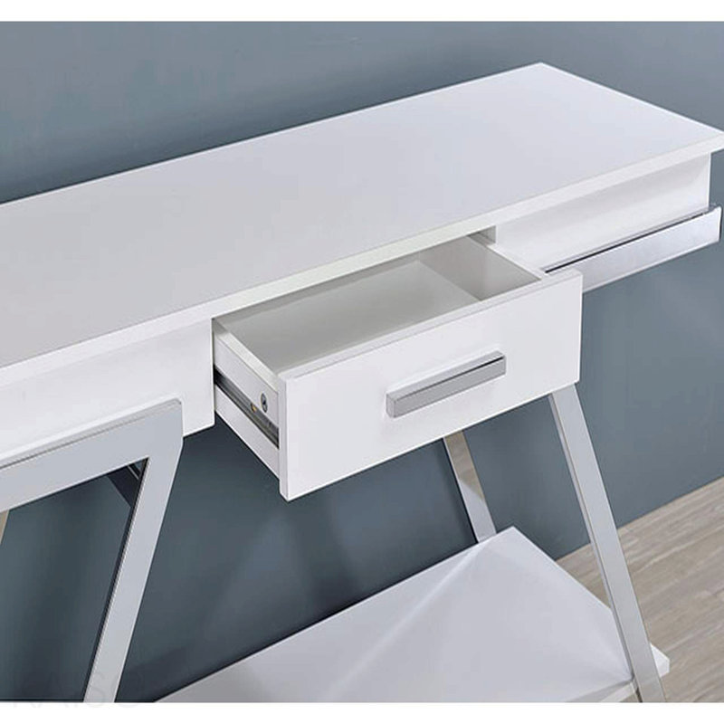 Console contemporaine, haute brillance, cadre chromé pour le salon - blanc