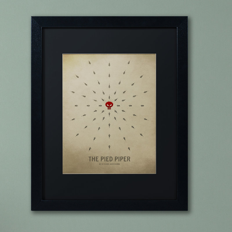 "pied piper" par encadré, impression Christian Jackson, H 14 po x l 11 po x P 0,5 po, Noir