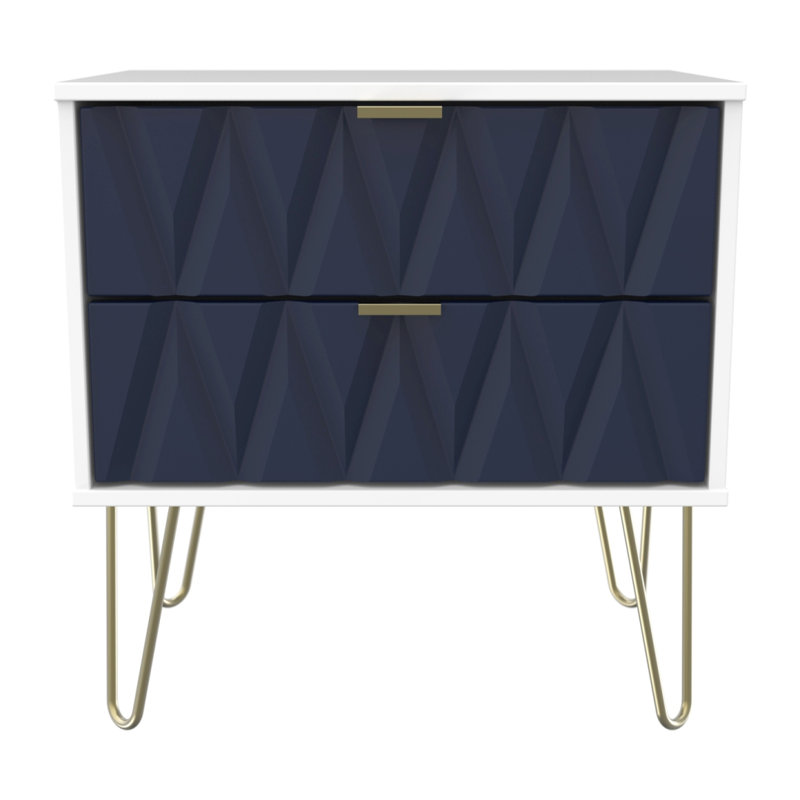 Fully Assembled Susannah 2 Drawer Bedside Table, Navy/White