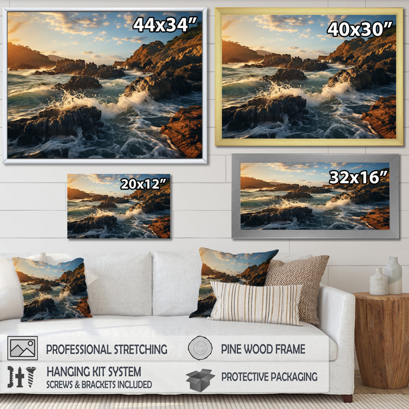 Berma Rocky Beach Rocky Shoreline sur impression sur toile, Cadre flottant doré, 12" H x 20" W