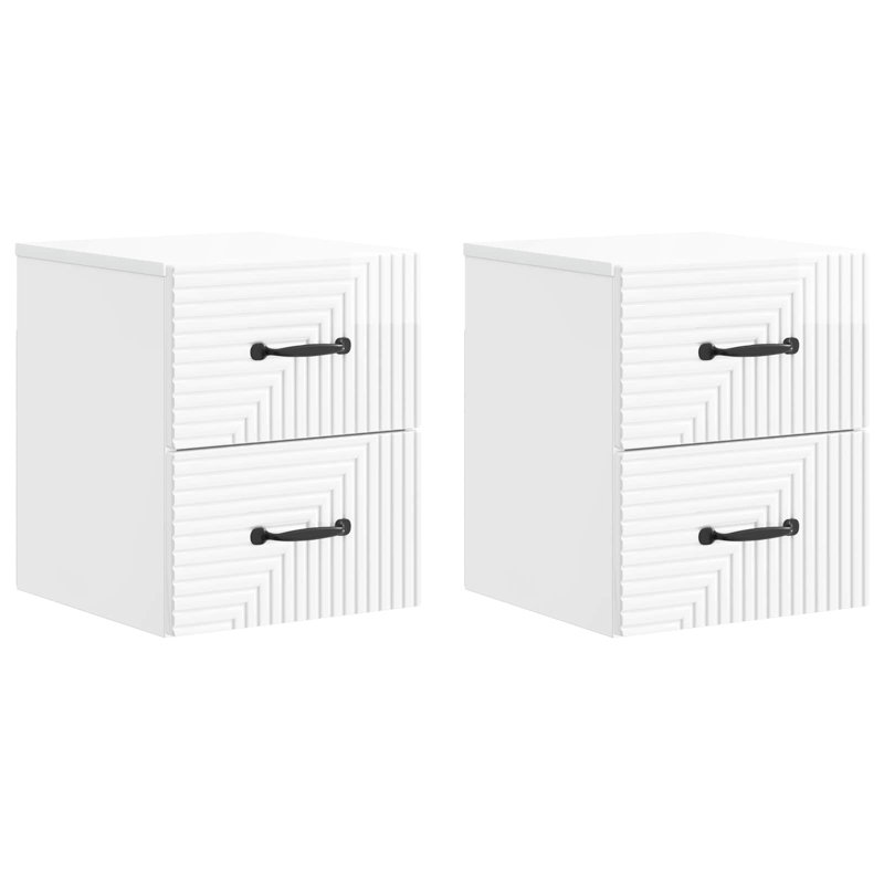 34.5cm W Manufactured Wood Bedside Table, High Gloss White