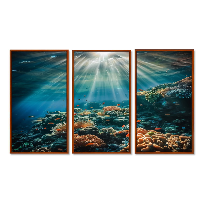 Rumph - Ensemble d'art mural plage et océan, Cadre flottant brun, H 28 po x l 36 po x P 1 po