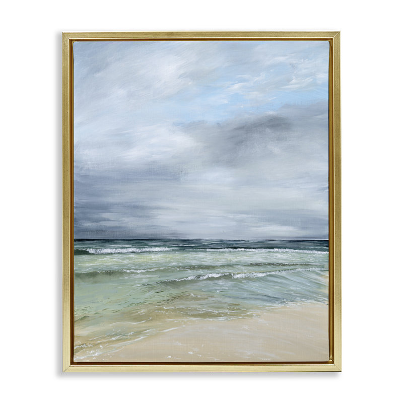 Calm Waves sous un cadre flottant ciel nuageux, design par Georgie Harrison, H 21 po x l 17 po, Doré