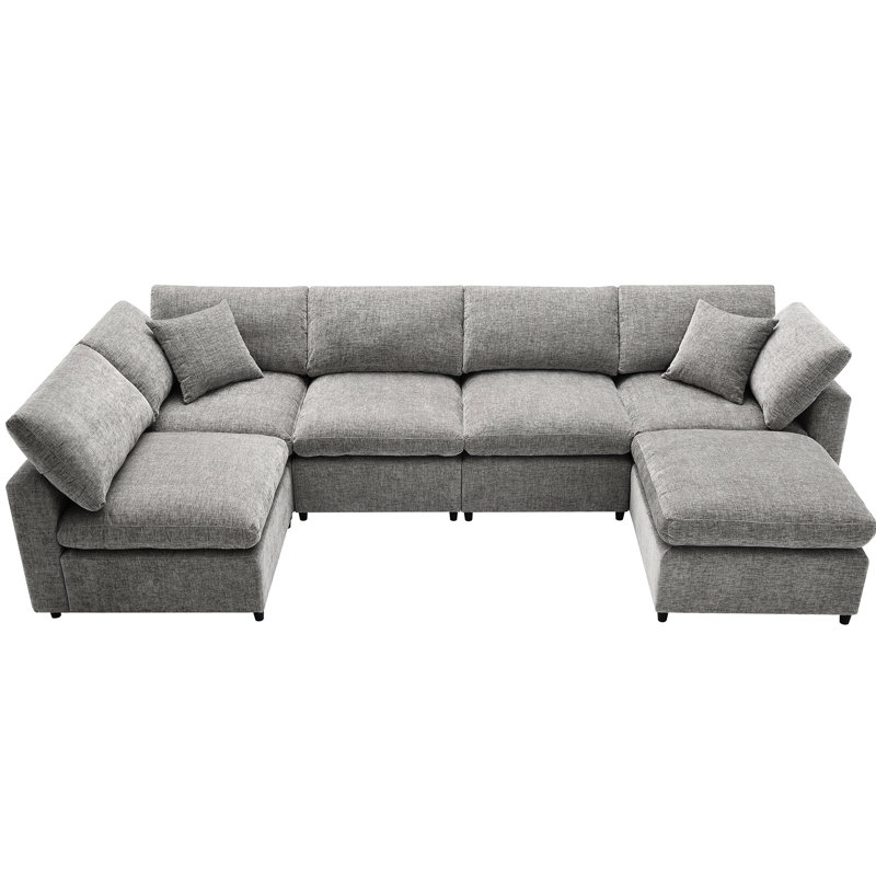 Lit en chenille 6 places, modulaire avec, combinaison, coussin en éponge, économiseur d'espace dans le salon, canapé modulaire gris, convertible en canapé-lit, rembourré Essential, épargnant,