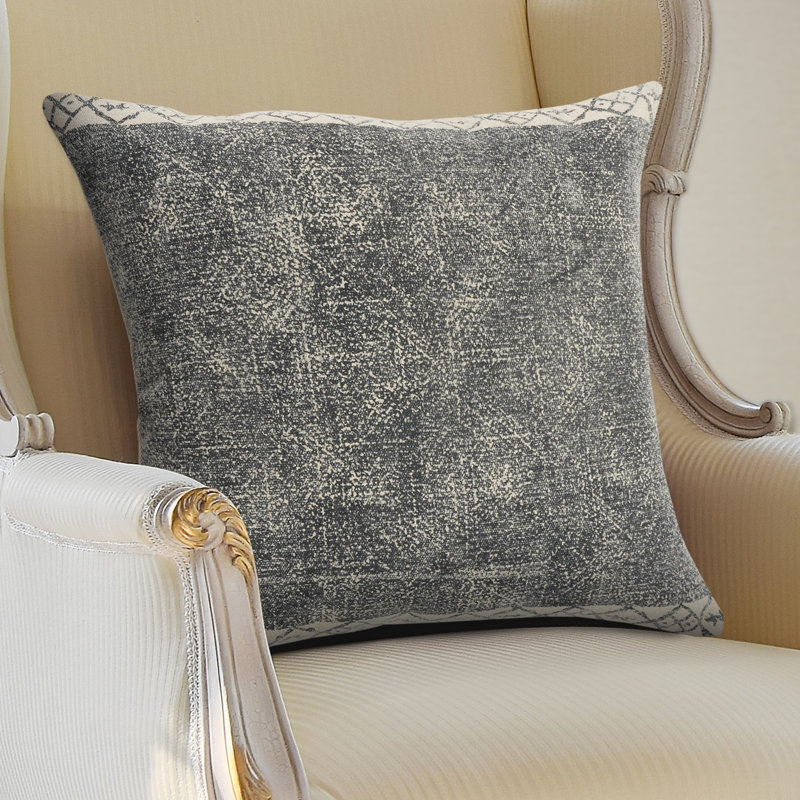 Coussin en coton Traditional, Motif géométrique gris / blanc, Polyester/ bourre en polyester