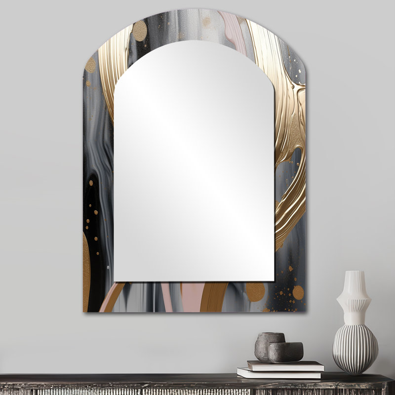 Abstract Golden Infinity Rivers V - Abstract Arch Decorative Mirror On Metal, 34" x 25"