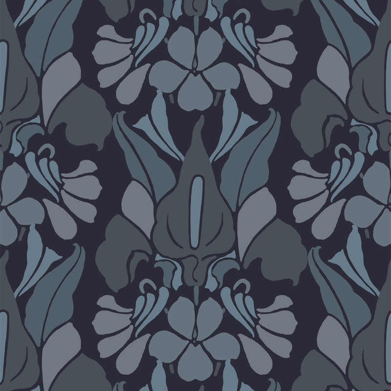 Signature Dragon Flower 10' L x 24" W Peel and Stick Wallpaper Roll, Blue, Premium Paper
