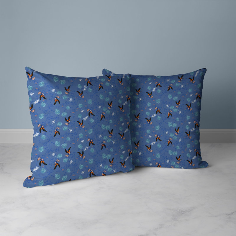 Coussin réversible Songbird Flora Parade, H 18 po x l 18 po, Bleu / Orange / Bleu sarcelle