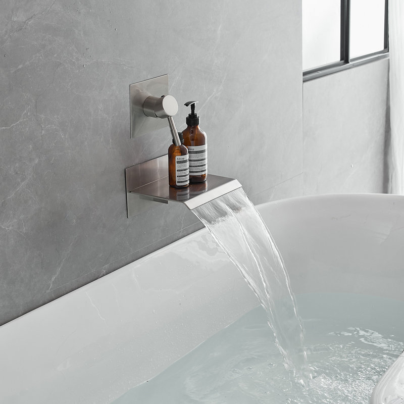 Single Handle Wall Mount Spout Waterfall Tub Faucet Bathtub Filler, Brushed Nickel
