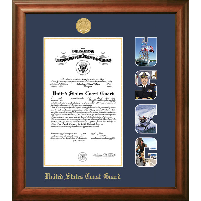 Cadre photo "coast guard certificate", 9 po x 14 po, Brun / bleu foncé