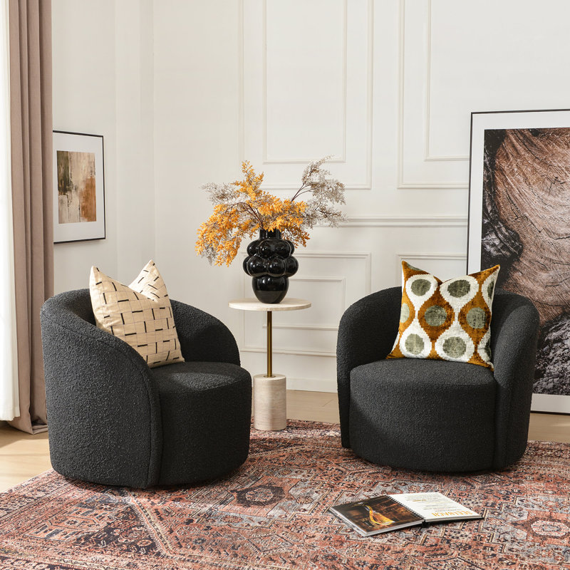 Cleaven 34" Wide Boucle Upholstered Swivel Barrel Chair (Set of 2), Charcoal