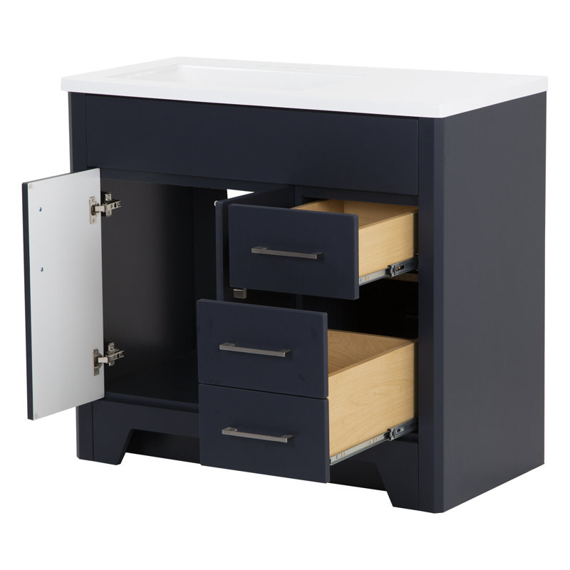 36.5" Single Bathroom Vanity With Cultured Marble Top, Deep Blue
