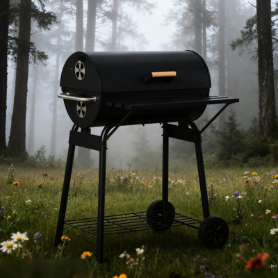 Barbecue portatif de 30 po avec roulettes, surface de cuisson de 23,25 po x 12,75 po, régulation de la température à 4 niveaux, poignée en bois Scald Lid, bouches d'aération réglables, barbecue au charbon à l'avant et au bas
