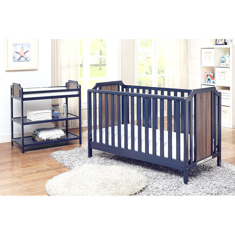 Lit de bébé convertible 3-en-1 Island, Bleu/brun