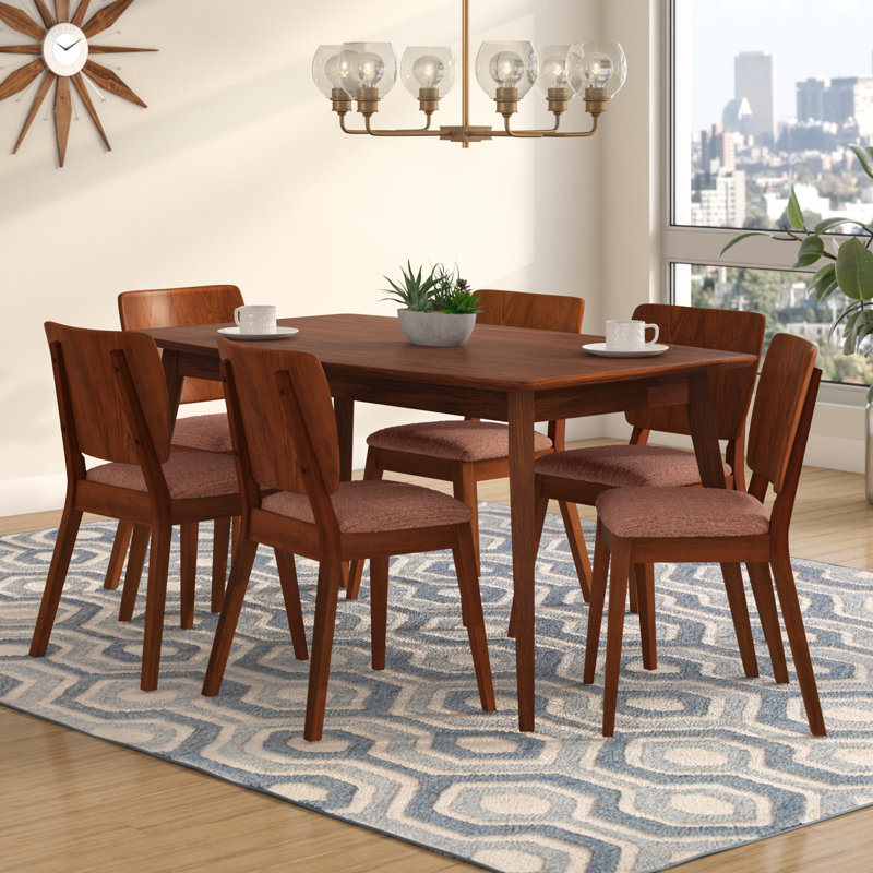 Avneet Four Leg Dining Set, 7 Pieces: 1 Table, 6 Chairs