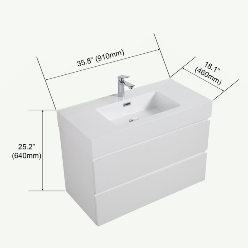 Lavabo intégré à surface solide sans drain ni robinet, Blanc, Blanc