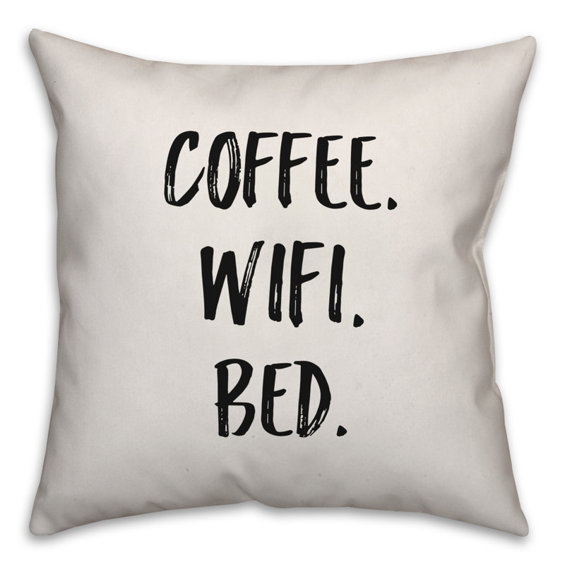  Coffee. Wifi. Bed. Throw Pillow, 16" x 16"