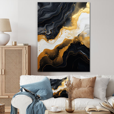 Or et marbre noir Essence I - décoration murale en marbre