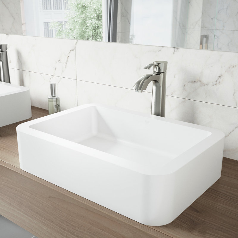 Lavabo de salle de bain vasque rectangulaire fait à la main blanc mat L 23 po x l 16 po x H 5 po Petunia