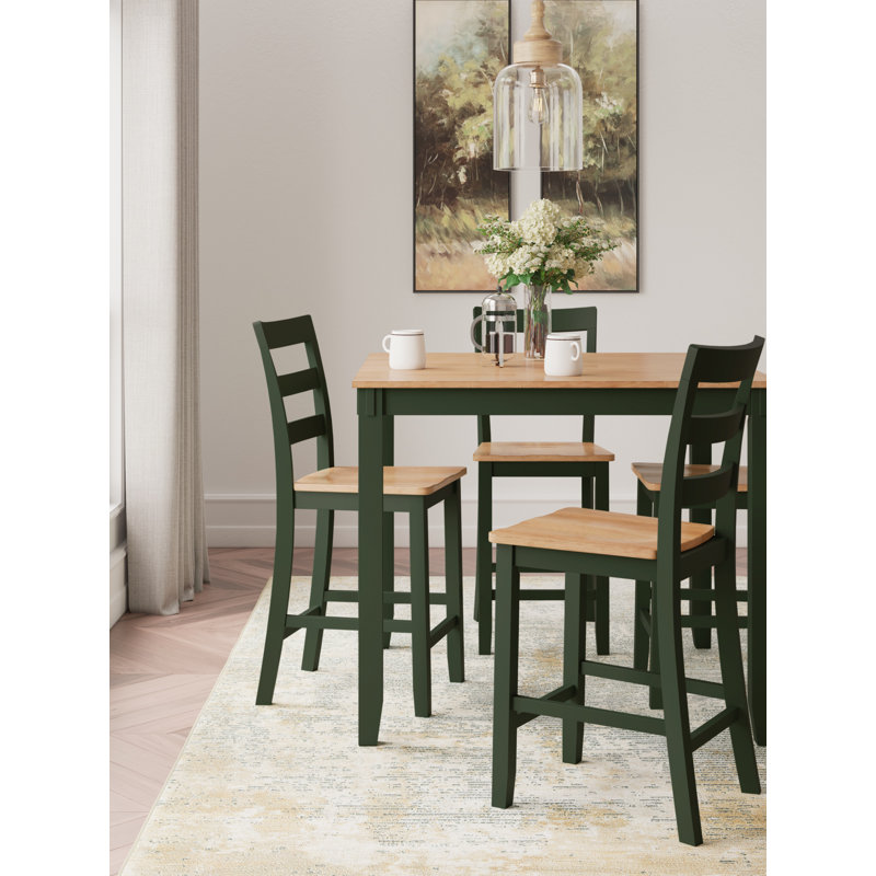 Beige and Green Mango Wood Transitional Dining Set with 4 Chairs