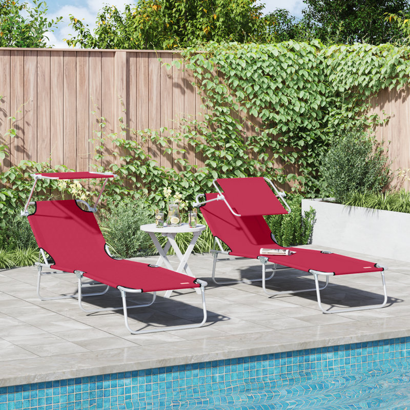 vidaXL Folding Sun Lounger with Canopy Outdoor Daybed Sunbed Steel and Fabric, Red